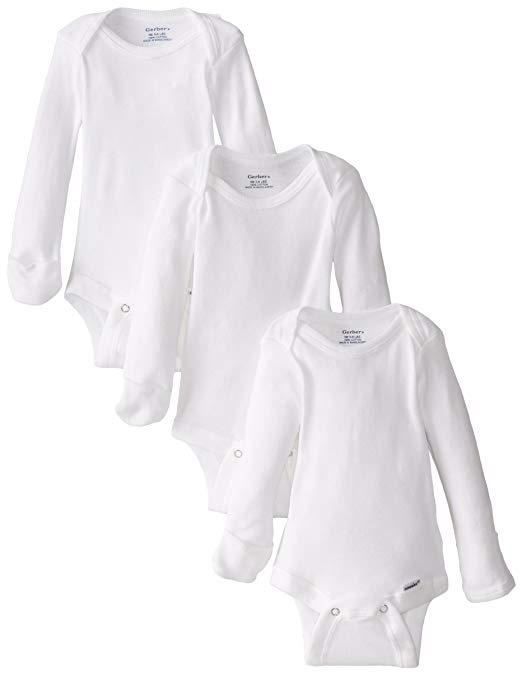 Gerber Baby Girls' 3-Pack Long-Sleeve Mitten-Cuff Onesies Bodysuit