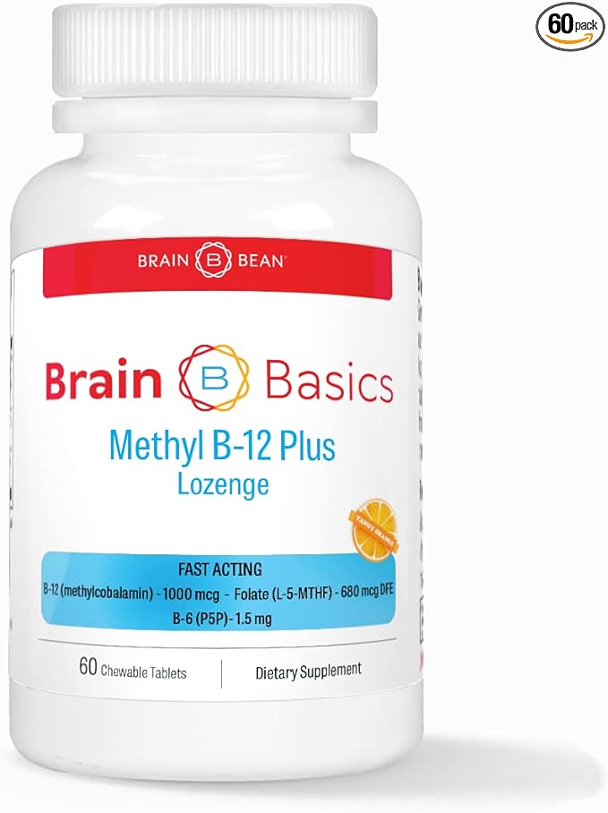 Extra Strength Methyl B-12 & Methyl Folate - 60 Chewable Tablets, Orange Citrus Flavor - Bioactive Vitamin B12 & B9 - Cellular Energy for Brain, Cardiovascular, Focus Support.