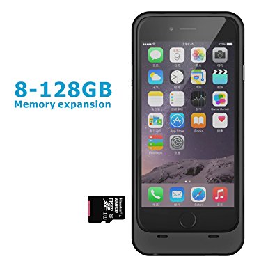 iPhone 6 6s Memory battery case 3200mAh (Support 128GB expansion) Ultra Slim backup Charger battery pack for iPhone 6/6s(4.7inches)-Dark black