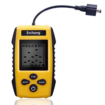 Erchang Portable Fish Finder, Fishfinder Tackle Fishes with Wired Sonar Sensor Alarm Transducer and LCD Display Depth Finders for Fishing