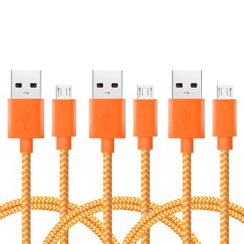 Micro Charger Cable,iSeeker [3-Pack] 3.3ft/1m Nylon Braided A male to Micro B Sync Cord for Android, Samsung, HTC, Motorola, Nokia and More (3.3ft-Orange)