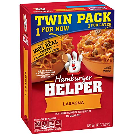 Betty Crocker Dry Meals Hamburger Helper Lasagna Pasta and Italian-Style Sauce Mix Twin Pack, 14.1 Ounce