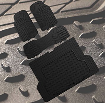 FH GROUP FH-F11322 Supreme Rubber Trimmable Heavy Duty Floor Mats With F16406 Premium Rubber Trimmable for Custom Fit Trunk Liner/Cargo Mat Solid Black