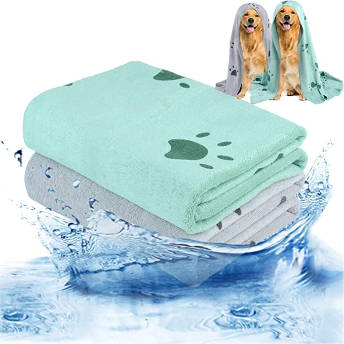 Bangcool 2PCS Dog Towel, Microfiber Quick Drying Dog Bath Towel Dog Beach Towel Dog Absorbent Towel Pet Bath Towel Puppy Towel/Cat Towelwith Pet Bath Brush
