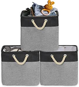 Simple Houseware Cotton Handle Extra Large Fabric Cube Storage Bin, 3 Pack, Dark Grey