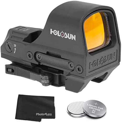 PHOTO4LESS HOLOSUN HE510C-GR Elite Open Reflex Optical Multi-Reticle Green Dot Sight   2 Additional CR2032 Coin Batteries   Lens Cleaning Cloth