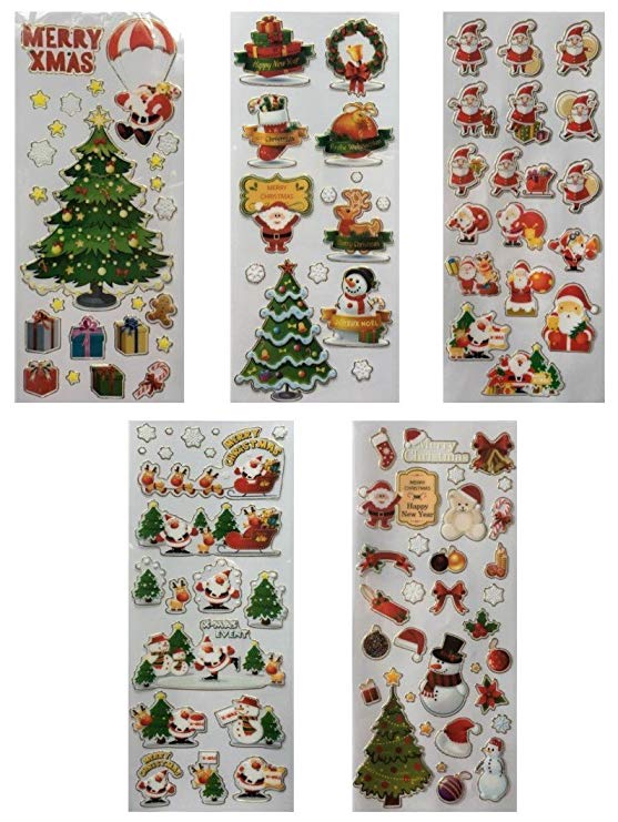 EPS Holiday Christmas with Santa Claus Snowman Themed Planner Plastic Stickers, 5 Packs, 500 Stickers