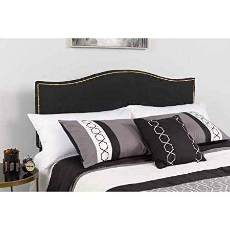 Flash Furniture Lexington Upholstered Queen Size Headboard with Accent Nail Trim in Black Fabric