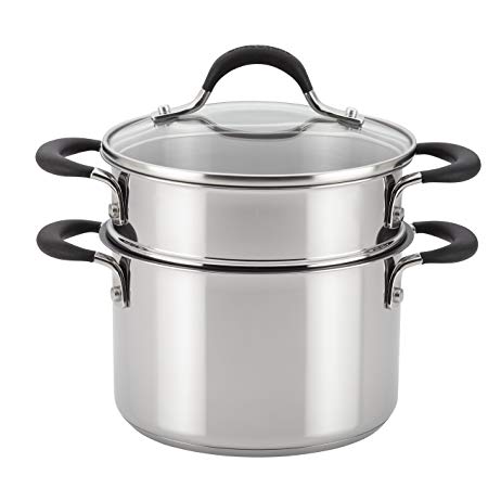 Circulon Momentum Stainless Steel Nonstick Covered Straining Saucepot with Steamer Insert, 3-Quart