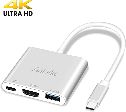 ZasLuke USB C to HDMI Adapter, USB C Type C with HDMI 4K, USB 3.0 Port, USB C Charging Port Converter Adapter for Chromebook Pixel, Nintendo Switch, Samsung Galaxy S8/S9 Plus