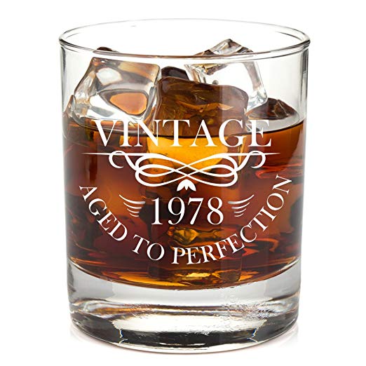 1978 40th Birthday Lowball Whiskey Glass for Men and Women - Vintage Aged To Perfection - Anniversary Gift Idea for Him, Her, Husband or Wife - 40 Year Old Presents for Mom, Dad - 11 oz Bourbon Scotch