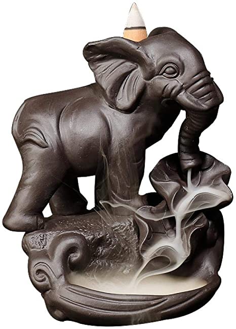 Elephant Backflow Incense Burner with 10pcs Backflow Incense Cone, Home Ceramic Backflow Incense Cone Holder Burner