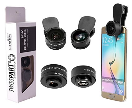 Cell Phone Camera Telephoto Lens Kit 3 in 1   Two Universal Clip On adapter 180° Fisheye 15x Macro 0.36x Super Wide For iphone Samsung Galaxy Smartphones