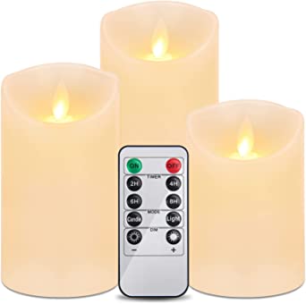 TiKenSo Flickering Flameless Candles 3 Pack 4" 5" 6" led Candles Battery Operated Candles Warm White Light for Wedding Decorations Wedding Decor Table Outdoor