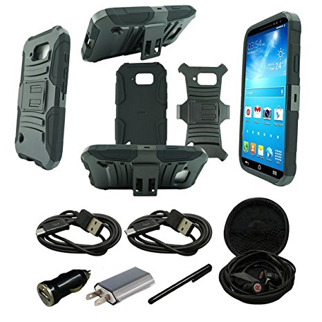 Mstechcorp - For Samsung Galaxy S6 Active G890, Hybrid Advanced Armor Stand Case With Holster and Locking Belt Clip For Galaxy S6 Active AT&T - Includes [Wall Charger Data Cable]   [Car Charger Data Cable]   [Touch Screen Stylus]   [2 Data Cables]   [Hands Free Earphone] [Wall Charger Data Cable]   [Car Charger Data Cable]   [Touch Screen Stylus]   [2 Data Cables]   [Hands Free Earphone] (H BLACK)