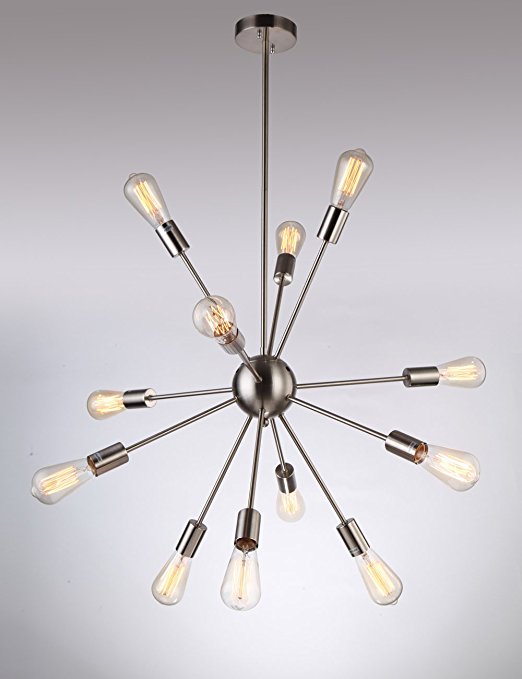 Sputnik Chandelier, Naturous DD12LN 12 Lights Pendant Lighting, Vintage Ceiling Light with Nickel Finish, Industrial Style Sputnik Light, UL Listed