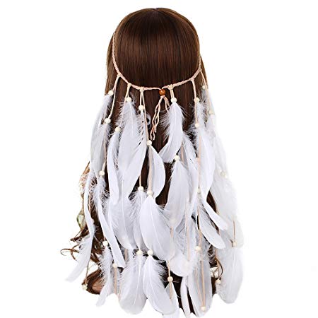 Feather Headband Women Festival Headwear -AWAYTR Bohomia Feather Rope Crown Headdres For girls