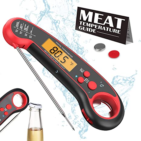 Meat Thermometer, Instant Read Thermometer for Cooking, Waterproof Meat Thermometer Digital with Backlight, Magnet, Calibration & Foldable Probe, Food Thermometer for Kitchen Grilling BBQ and Deep Fry