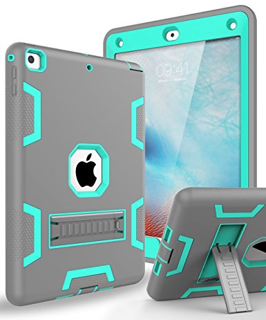 The New iPad 2017,iPad 9.7 Case,Topsky Three Layer Armor Defender Full Body Protective Case Cover For Apple iPad 9.7 (2017 Release),Grey/Green