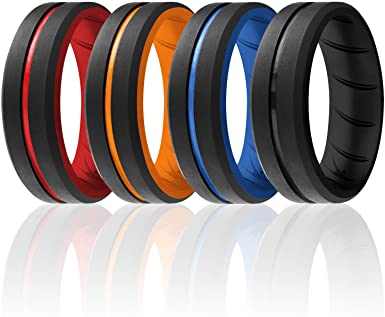 ROQ Silicone Rings for Men Breathable Mens Silicone Rubber Wedding Rings Bands - DUO Collection