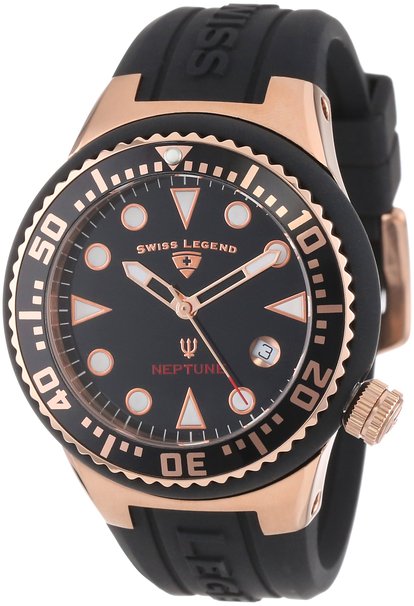 Swiss Legend Women's 11044D-RG-01 Neptune Black Dial Black Silicone Watch
