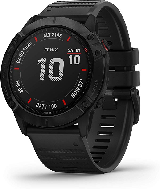 Garmin Fenix 6X Sapphire, Premium Multisport GPS Watch, features Mapping, Music, Grade-Adjusted Pace Guidance and Pulse Ox Sensors, Dark Gray with Black Band