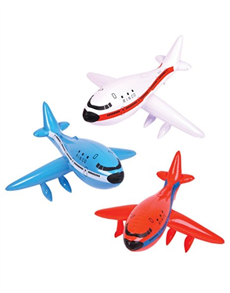 Set of 3 Inflatable AIRPLANES/Jet/747/INFLATES/Birthday PARTY DECORATIONS Favors/Decor/24" NEW in Package PLANE by RINCO