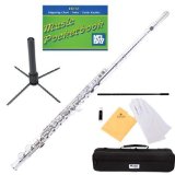 Mendini MFE-NSDPB Nickel Plated Closed Hole C Flute with 1 Year Warranty Case Stand Cleaning Rod and Cloth Joint Grease and Gloves
