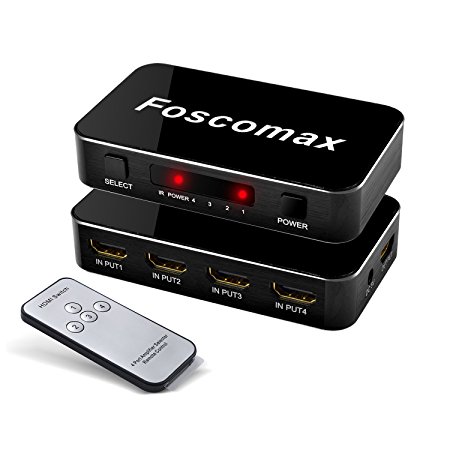 Foscomax HDMI Switch 2.0 HDMI Switcher HDR 4 Port 4 in 1 out HDCP 2.2 with IR Wireless Remote Control Supports 4K×2K FHD 1080P 3D for PS4/ Xbox 360/ Fire TV Etc