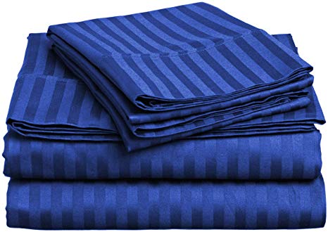 Lux Decor Collection Bed Sheet Set - Brushed Microfiber 1800 Bedding - Wrinkle, Stain and Fade Resistant - Hypoallergenic - 4 Piece (Queen, Striped Navy Blue)