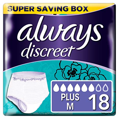 Always Discreet Incontinence, Pants size M for Women with sensitive bladder, 6 drops absorbency - Super saving box - 2 packs of 9 count (Total 18 count)
