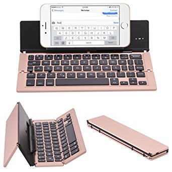 NOVT Aluminum Alloy Foldable Wireless Bluetooth Keyboard with Stand for iPhone x/8/7 Plus/7/6s Plus/6/iPad Air 2/Air/iPad Pro/iPad mini 3/mini 2/iPad, Samsung Android Tablet Smart phones (Rose Gold)
