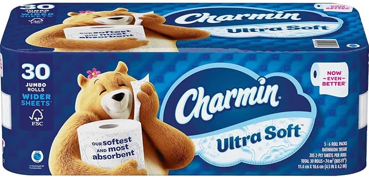 Charmin Ultra Soft Bath Tissue, Jumbo Roll, 2-Ply, 4.5" x 4.2", 205 Sheet, 30 Ct