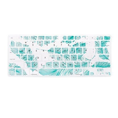 Case Star ® Feather Series High Quality Silicone Keyboard Cover Skin for MacBook 13-Inch Unibody / Macbook Pro 13, 15, 17-Inch and Apple Wireless Keyboard (White with Aqua Blue Feather)