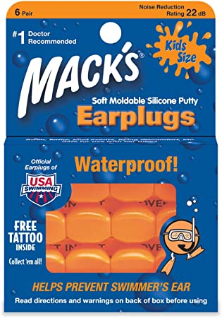 Macks Moldable Silicone Ear Plugs, Kids Size, 6 Pair (Pack of 6)