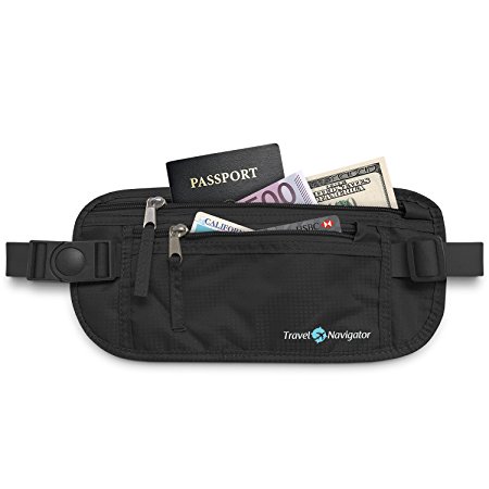 Money Belt - RFID Blocking Travel Wallet For Passport , Money , Credit Cards , Documents , and Phone - Black or Tan