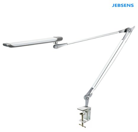 Architect Desk Lamp - JEBSENS Z6 LED Eye-care 12W LED Clamp On Table Lamps, with Swing Arm, 5 Level Dimmer, Memory Function Adjustable Task Lamp (3000 - 6500k Warm White, Natural White, Daylight White, Cool White Best for Office, Home Office, Art Workshop, Showrooms, Bookstores, Reading, Work Desk, etc.)