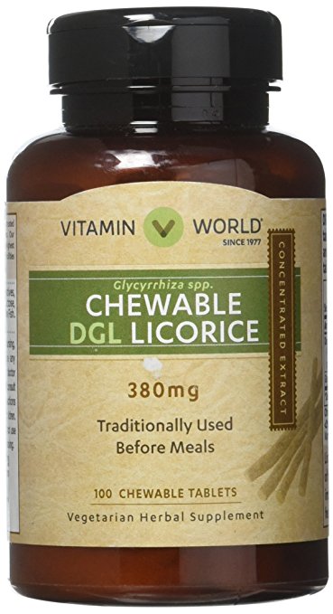 Vitamin World DGL Chewable Licorice, 380mg, 100 Tablets