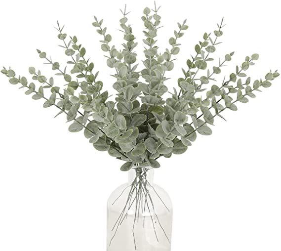 15 Pieces Real Touch Artificial Eucalyptus Stems, Fake Silver Dollar Leaves Faux Plants for Flower Arrangement, Wedding Bouquets,Table Centerpiece, Home Decor