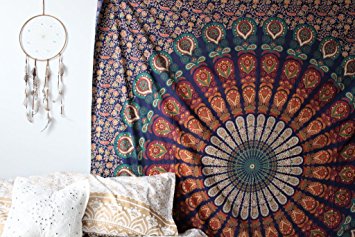 The Boho Street - Exclusive 100% Cotton Mandala Tapestry, Indian Mandala Wall Art, Hippie Wall Hanging, Bohemian Bedspread