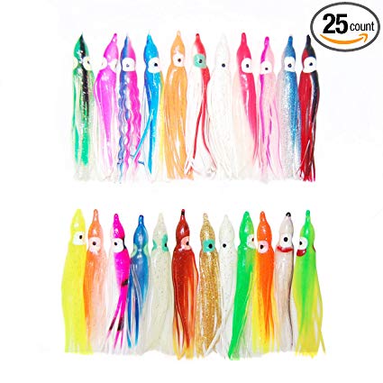 JSHANMEI 35 Pieces 3.54 Inch Hoochies Fishing Lures Squid Skirts Octopus Trolling Fishing Lures Set