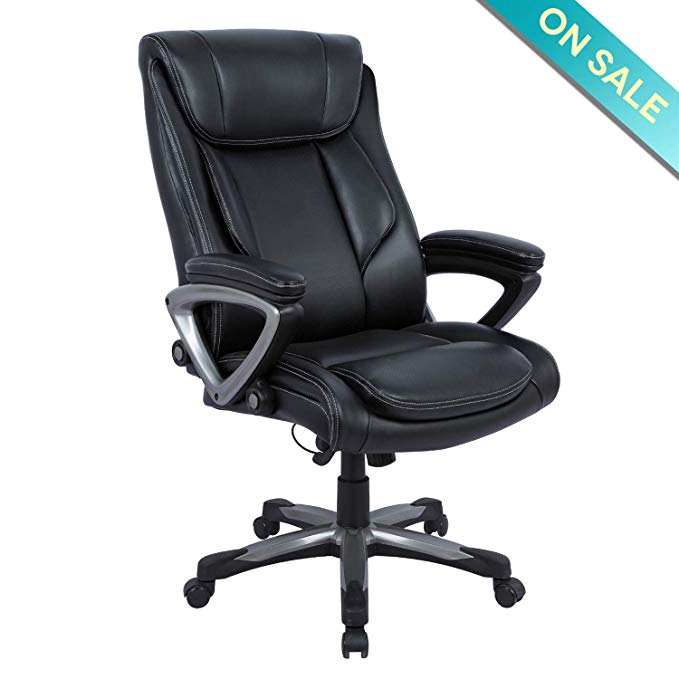 Statesville Big & Tall Leather Office Chair - Adjustable Tilt Angle Executive Computer Desk Chair, Thick Padding for Comfort and Ergonomic Design for Lumbar Support, Black