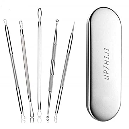 JSDOIN Blackhead Remover Comedone Extractor Tool,Best Acne Removal Kit - Treatment for Blemish, 5-in-1 Professional Zit Removing for Risk Free Nose Face Skin with Metal Case (Blackhead Remover)