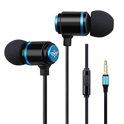 In Ear Headphones - Sport Earbuds with Mic Stereo Bass 3.5mm for Apple iOS and Android Smartphones PC Tablet (Blue)