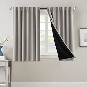 H.VERSAILTEX 100% Blackout Curtains for Bedroom with Black Liner Full Room Darkening Curtains 45 Inches Long Thermal Insulated Back Tab/Rod Pocket Window Drapes for Living Room, Warm Taupe, 2 Panels