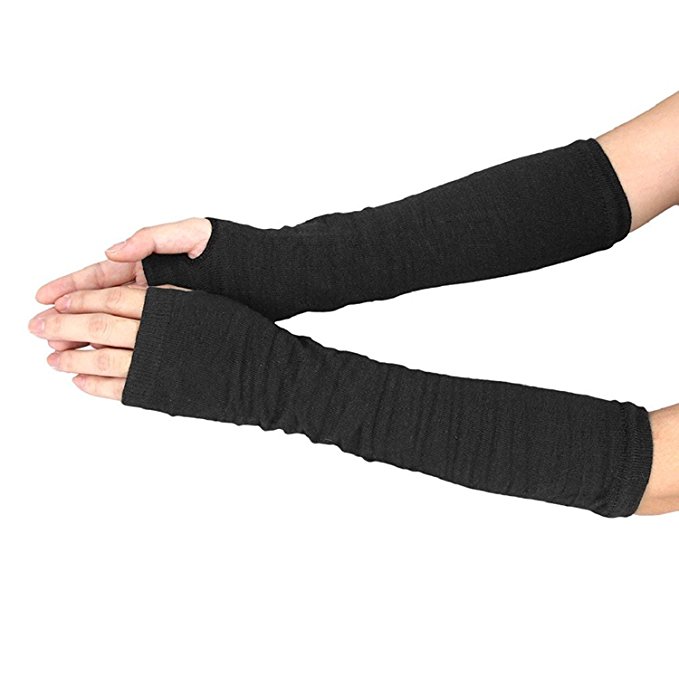 Womens Wrist Elbow Length Thumbhole Arm Hand Warmer Fingerless Gloves