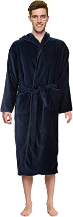 Abstract Bath Robe Towel Men's/Boys 100% Cotton Hooded-Terrycloth-Velour Finishing Outside- 2 Pockets- Color Navy/Blue