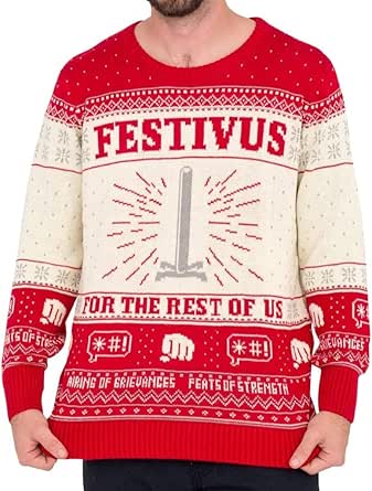 Ripple Junction Seinfeld Festivus for The Rest of Us Pole Cream Ugly Christmas Sweater