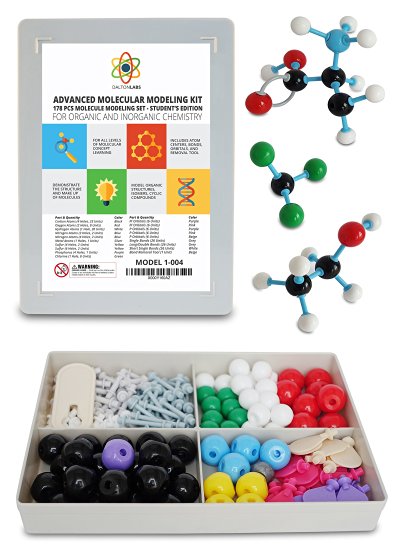 Molecular Model Kit with Molecule Building Software, Organic Chemistry Set by Dalton Labs - Advanced Teaching Edition Educational Set - 178 pcs Color Coded Atoms, Bonds, Orbitals, Links - Science Toys