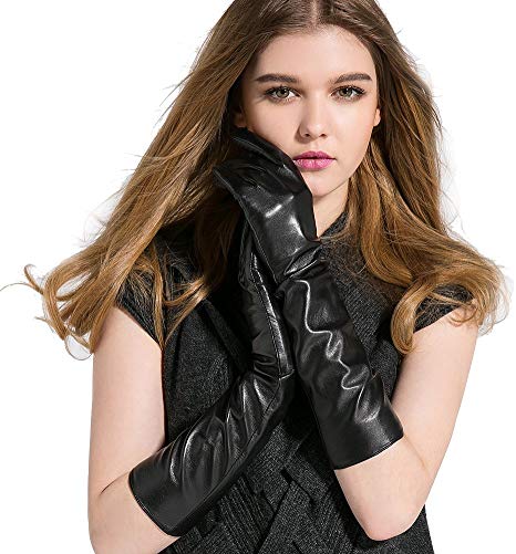 Women's Dress Gloves, Magelier Full Finger Genuine Lambskin Leather Wrist Length Gloves